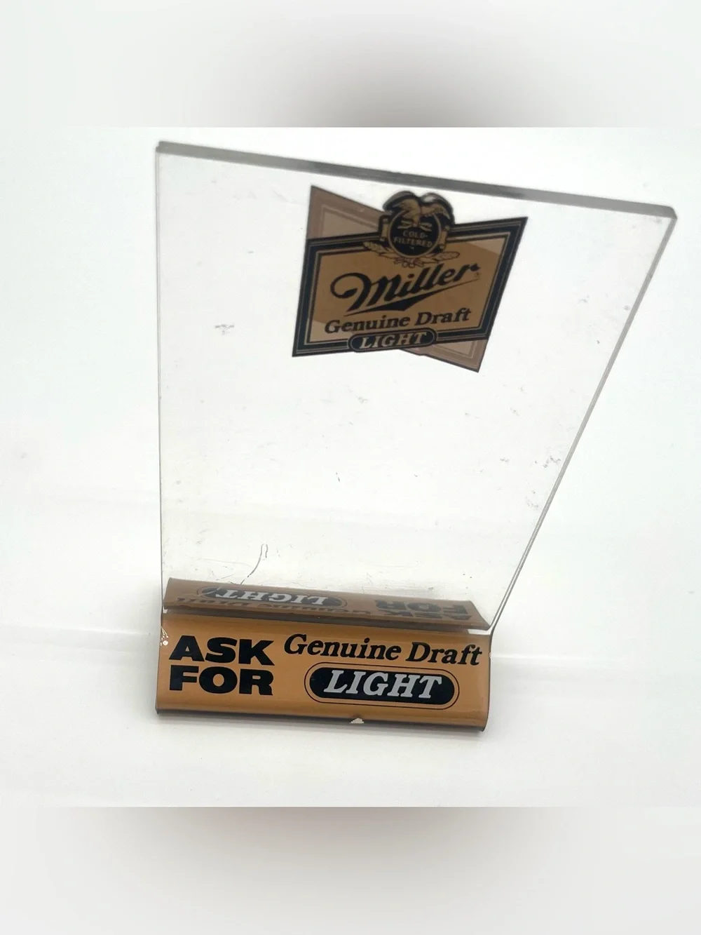 Miller Genuine Draft Light Beer Table Tent Menu Bar Display Acrylic Holder Sign